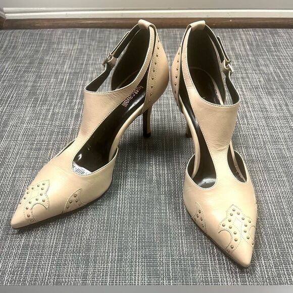 Just Cavalli Nude Low Heel Shoes with Gold Metal Studs - Picture 1 of 14